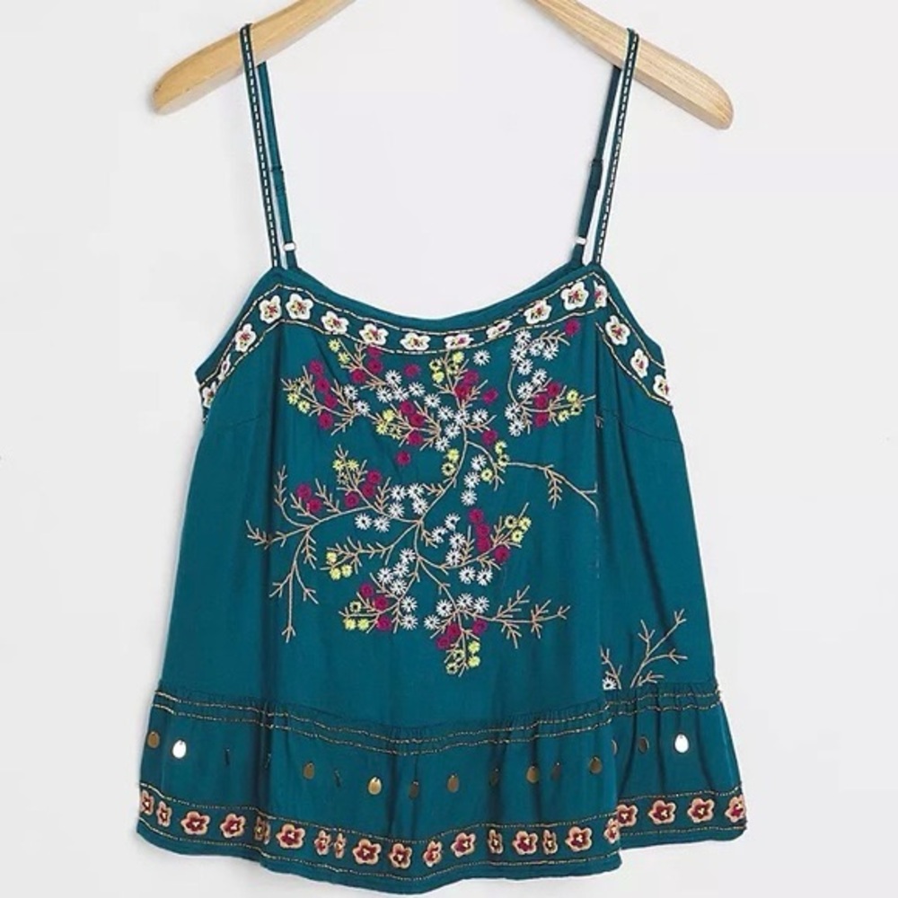 NWT Anthropologie Embroidered Beaded Tank